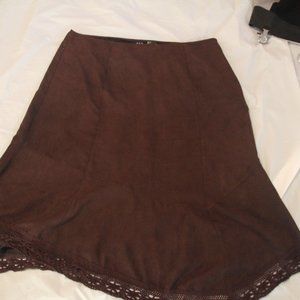 Suede looking brown skirt with crochet lace hem. Size 16. RQT brand. Like new.